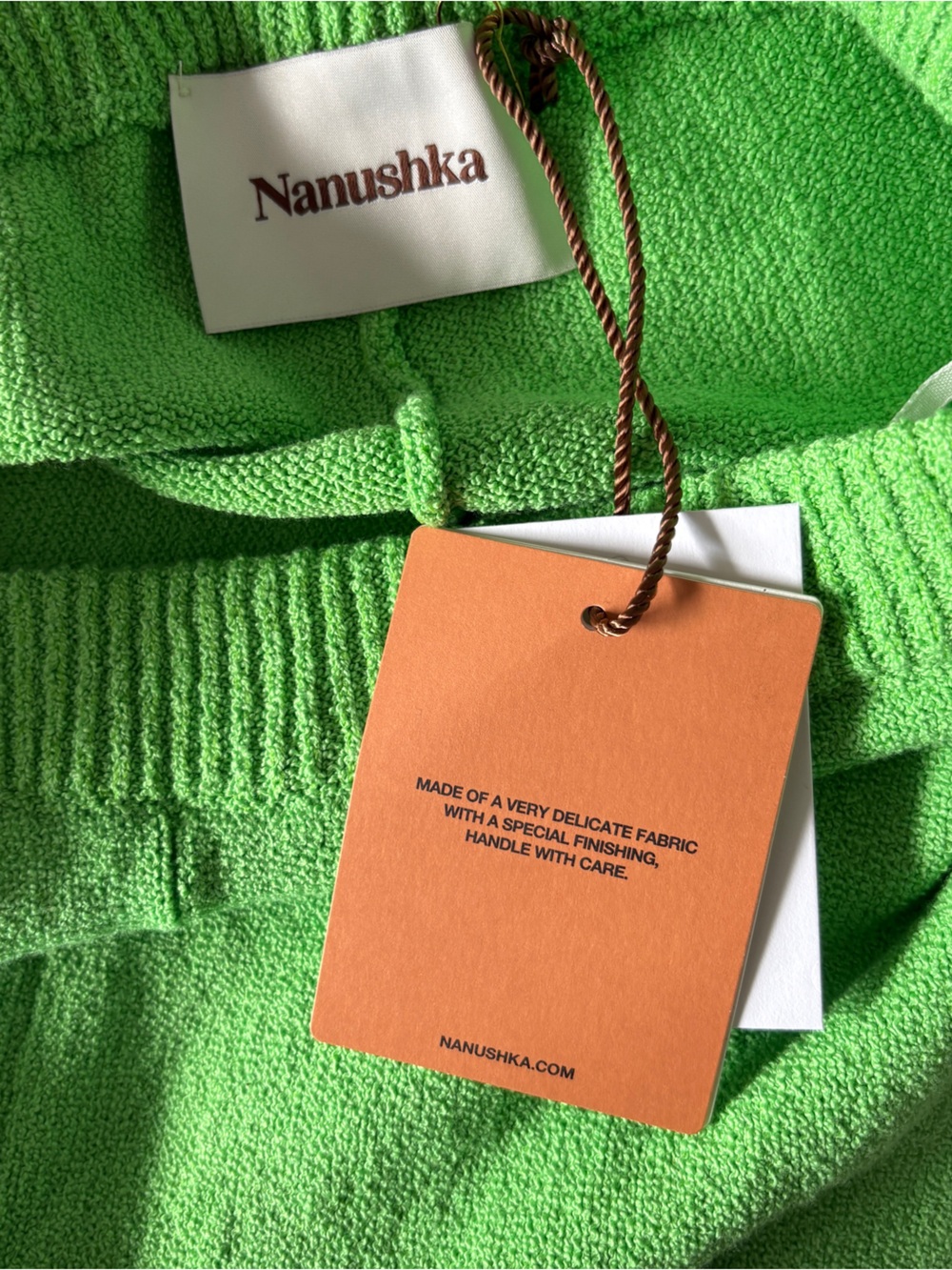 $526 NWT Nanushka “Paola” Knit Bike Shorts in Bright Green Sz Medium - Picture 7 of 9